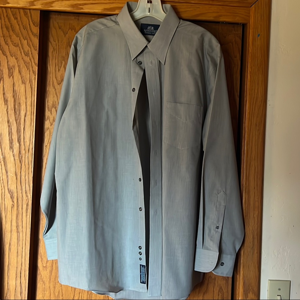 Stafford Gray Dress Shirt Long Sleeve Cotton Blend